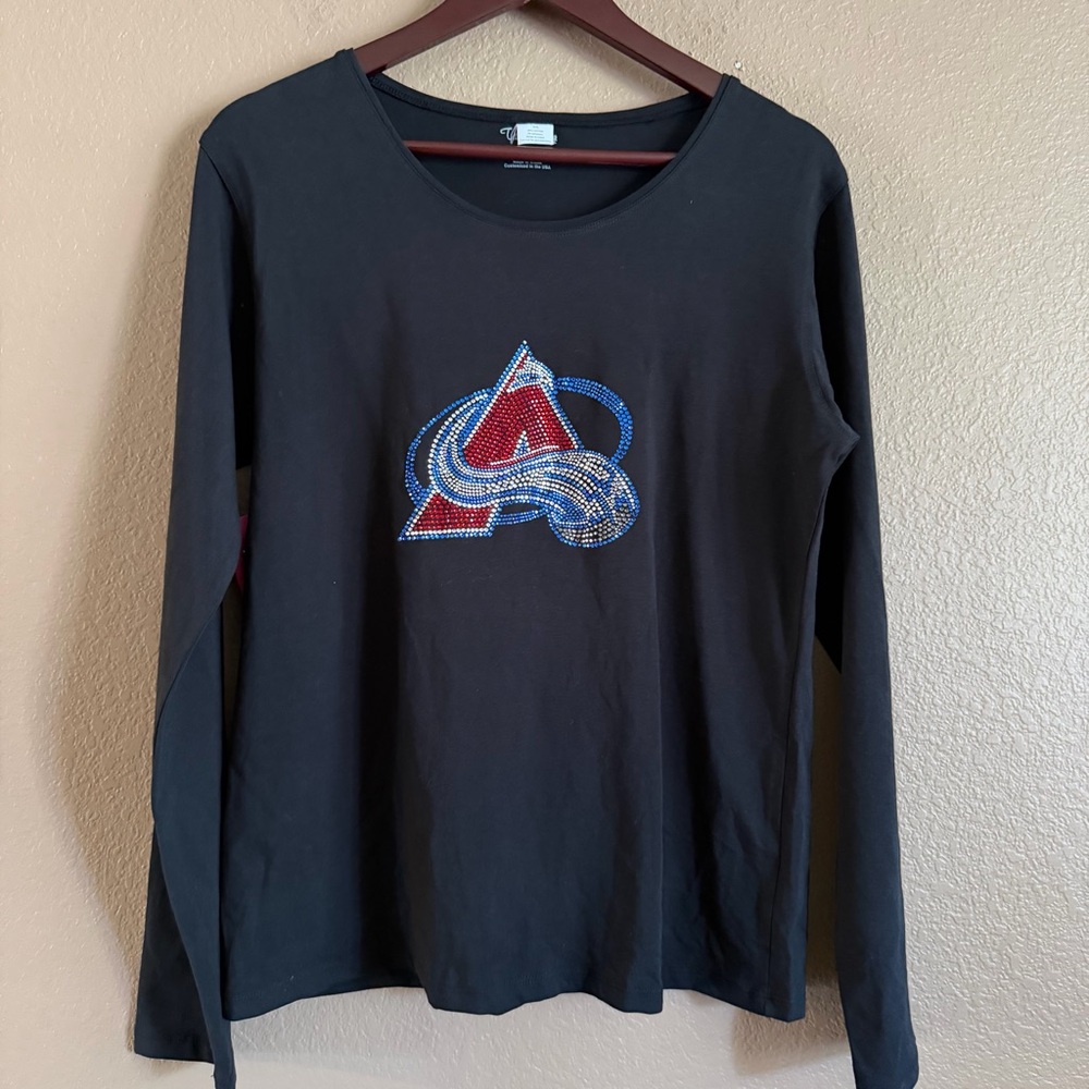Colorado Avalanche Black Long Sleeve Shirt with Bling Logo Size XXL NWT